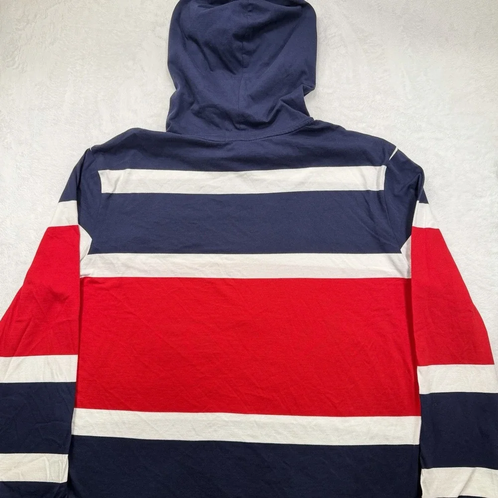 Polo Ralph Lauren Hoodie Mens Large Red Navy Blue USA Logo Lightweight Rugby